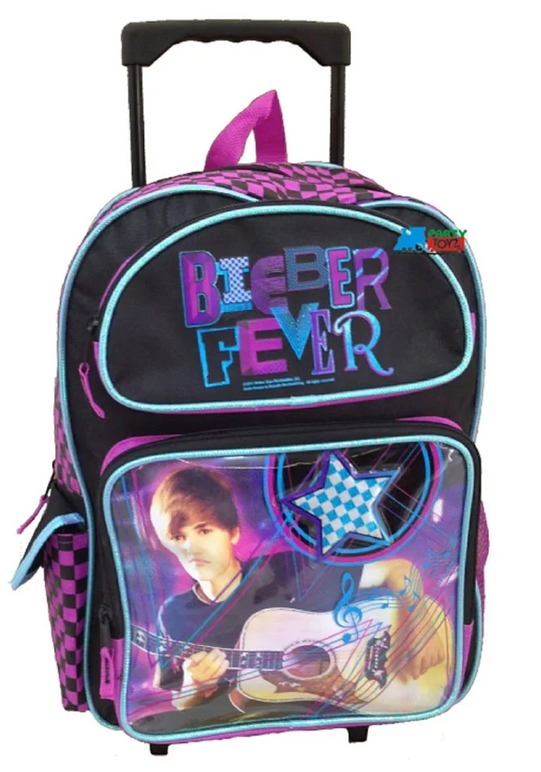 Justin Bieber Large 16x22 Cloth Backpack Book Bag Pack with Wheels - Pink, 13 x 11 x 5