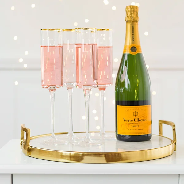 Cathy&s Concepts Personalized Set of Four Gold Rim Contemporary Champagne Flutes