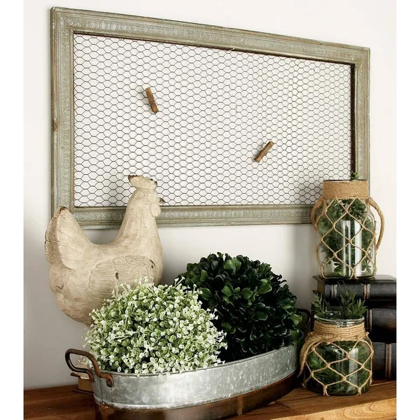 Wood Metal Wall Decor Assorted Set of Two with Wooden Frame and Wire Mesh