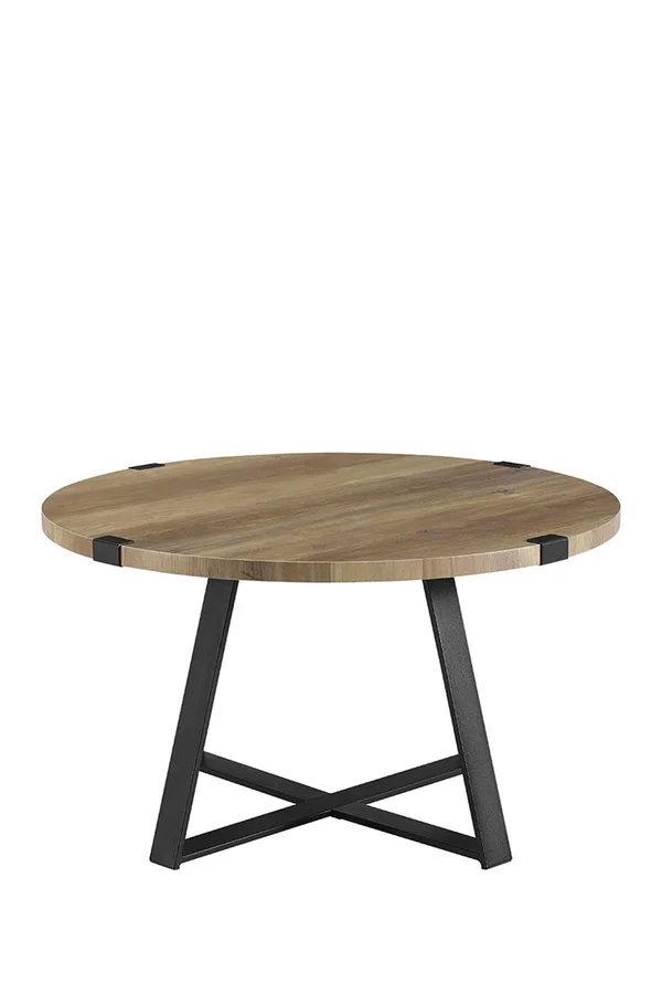 Walker Edison 30x22 Metal Wrap Round Coffee Table - Rustic Oak/Black