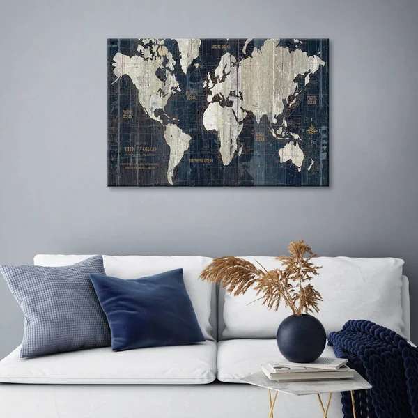 Old World Map Blue by Wild Apple Portfolio Canvas Print
