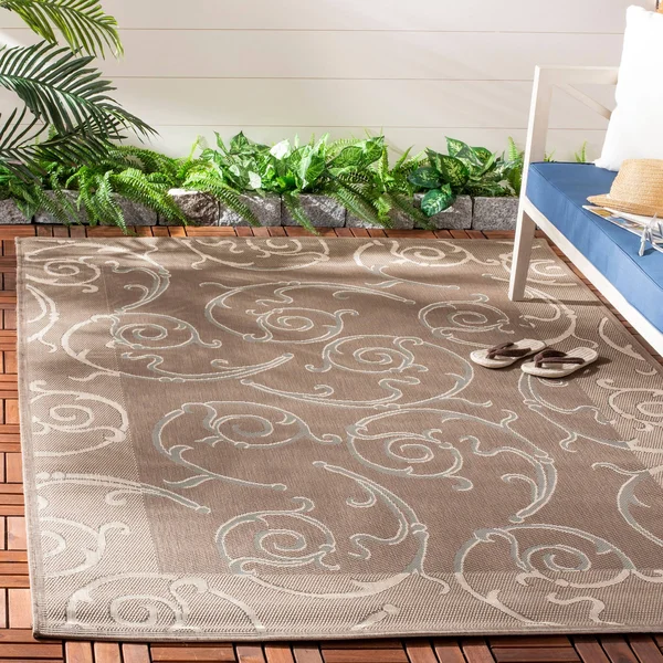 Safavieh CY7108 Courtyard Indoor/Outdoor Rug Dark Beige/Beige - Size: 8 x 11 ft.
