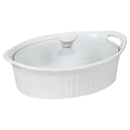 1105935 French White III Oval Casserole with Glass COVER, 2.5-Quart, Contemporary Design Fits with Any Decor by Corningware