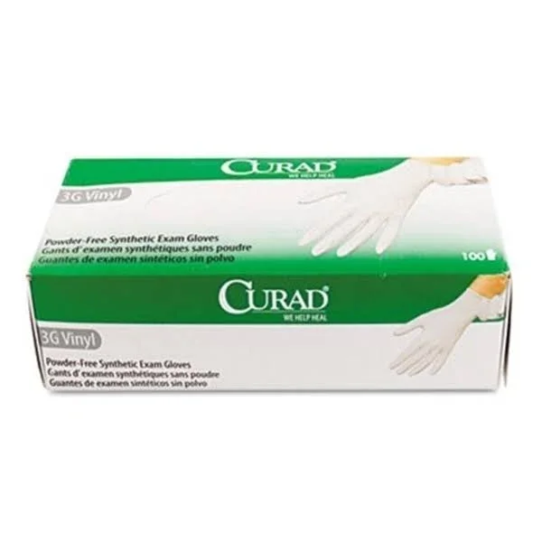 Curad 3G Synthetic Vinyl Exam Gloves - Powder-Free, Medium, 100/Box