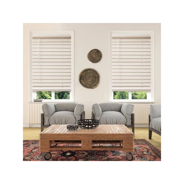Custom Cut to Order Cordless 48-in. Faux Wood Blinds, White, 61x22 Wide