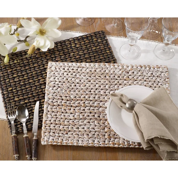 Saro 1053.W1419B Water Hyacinth Woven Table Placemats White - Set of 4