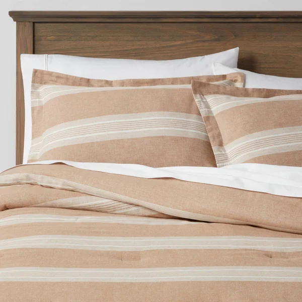 Twin/Twin XL Chambray Yarn Dye Stripe Comforter & Sham Set Brown - Threshold