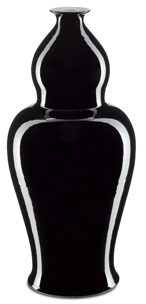 Imperial Black Large Elongated Double Gourd Vase, Currey & Company 1200-0228