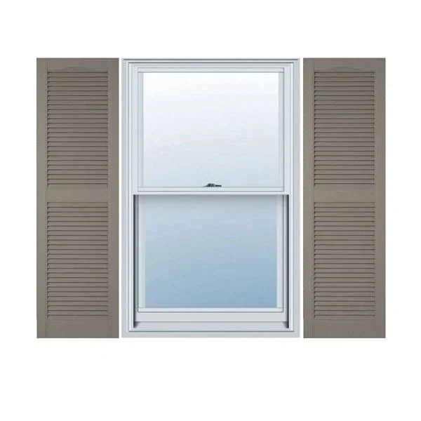 18x22W x 43x22H Lifetime Vinyl, Custom Cathedral Top Center Mullion, Open Louver Shutters, w/Shutter-Loks (Per Pair), Clay