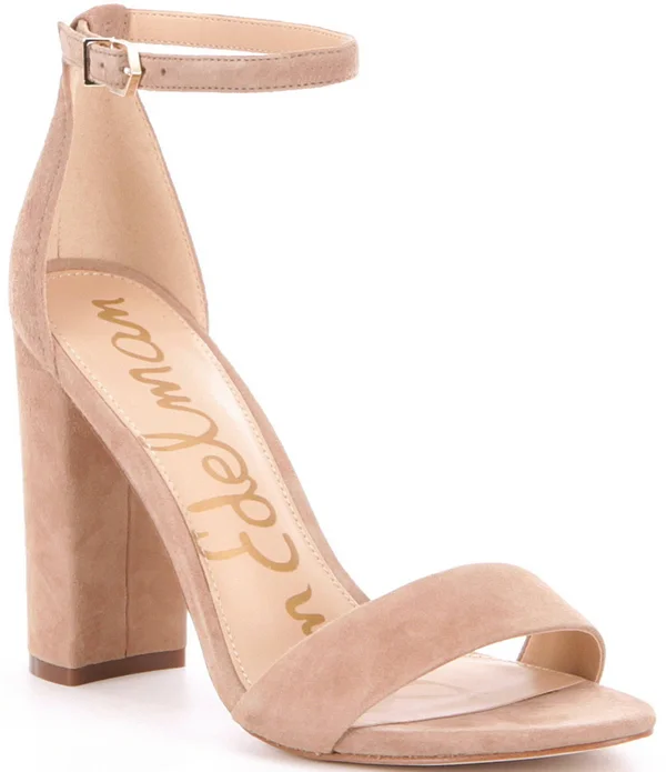 Sam Edelman Yaro Ankle Strap Block Heel Sandals - Oatmeal Suede