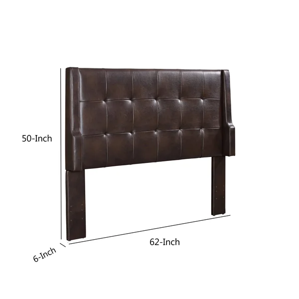 Leatherette Queen and Full Size Headboard with Tufted Details - Brown