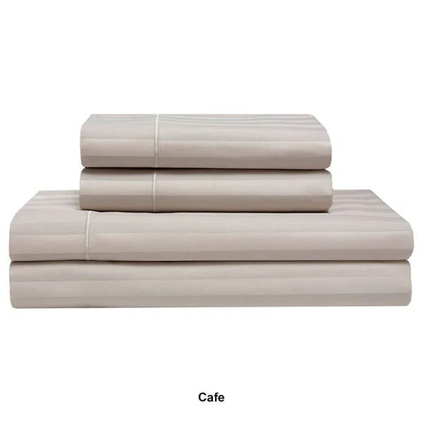 Elite Home Products Cool Comfort Cotton Satin Stripe Sheet Set - Pale Blue - California King