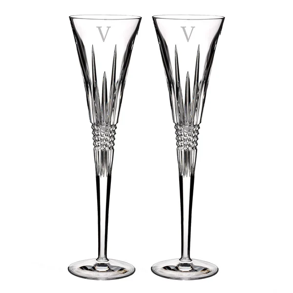 Waterford Lismore Diamond Monogram Block Toasting Flute, Set of 2 - V