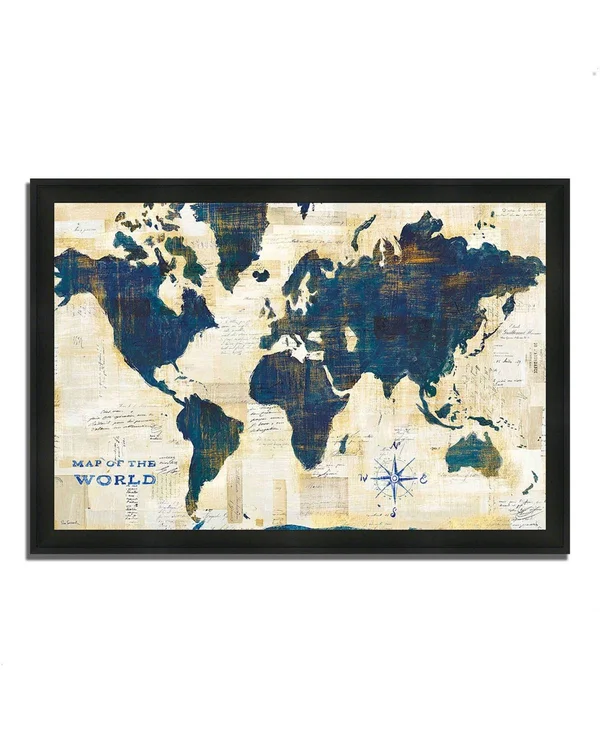 Tangletown Fine Art 23x22 x 33x22 World Map Collage by Sue Schlabach Framed Painting Print