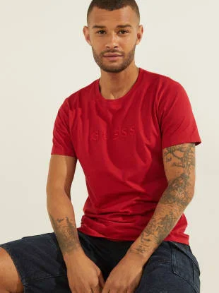 Guess Men's T-Shirt Large Embroidered Logo Crewneck Tee L