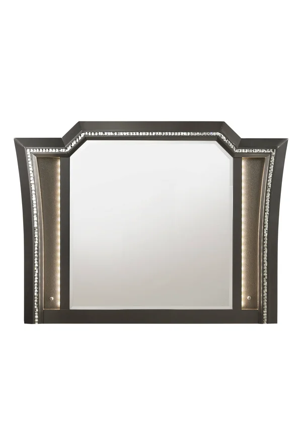Contemporary Style Wooden Decorative Mirror with LED Lights - Gray