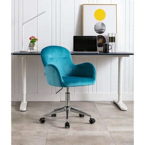 Velvet Swivel Upholstered Adjustable Height Home Office Chair - Beige