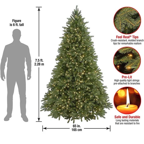 National Tree 7.5& Feel Real Jersey Fraser Fir Hinged Tree with 1250 Clear Lights