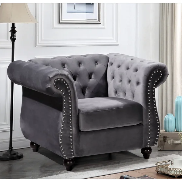 Kemos Classy Velvet Chesterfield Armchair - Green
