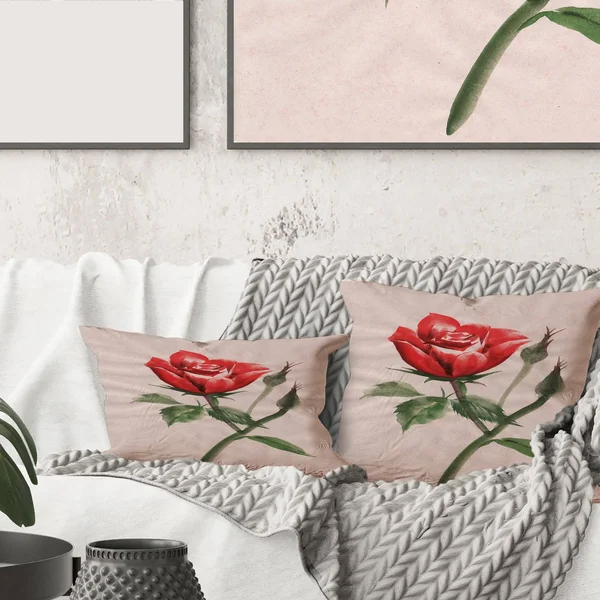 Designart 'Vintage Red Rose Flower II' Traditional Printed Throw Pillow - 18 x 18