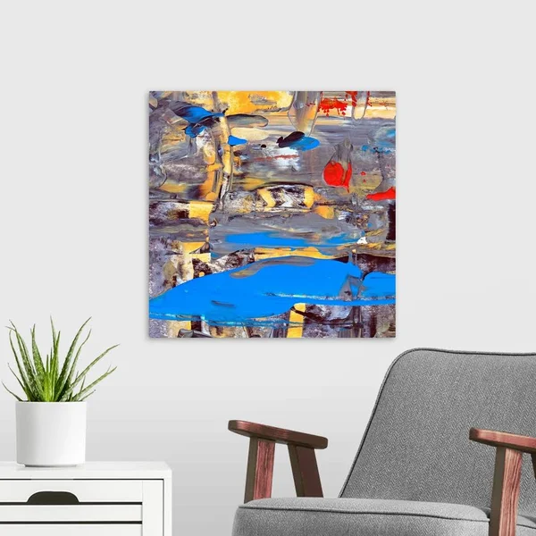 Blue and Yellow Abstract, Large Solid-Faced Canvas Wall Art Print, Great Big Canvas