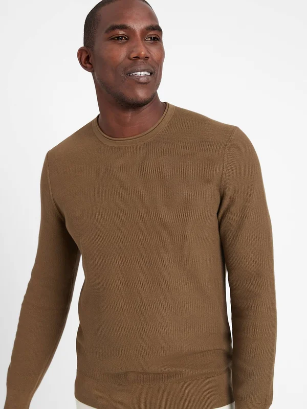 Banana Republic Men's Supima Waffle-Knit Sweater Olive You Size M