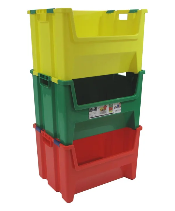 Redmon USA Pack &n& Stack Green Yellow Red 50Ltr 3-Piece Organizer Set