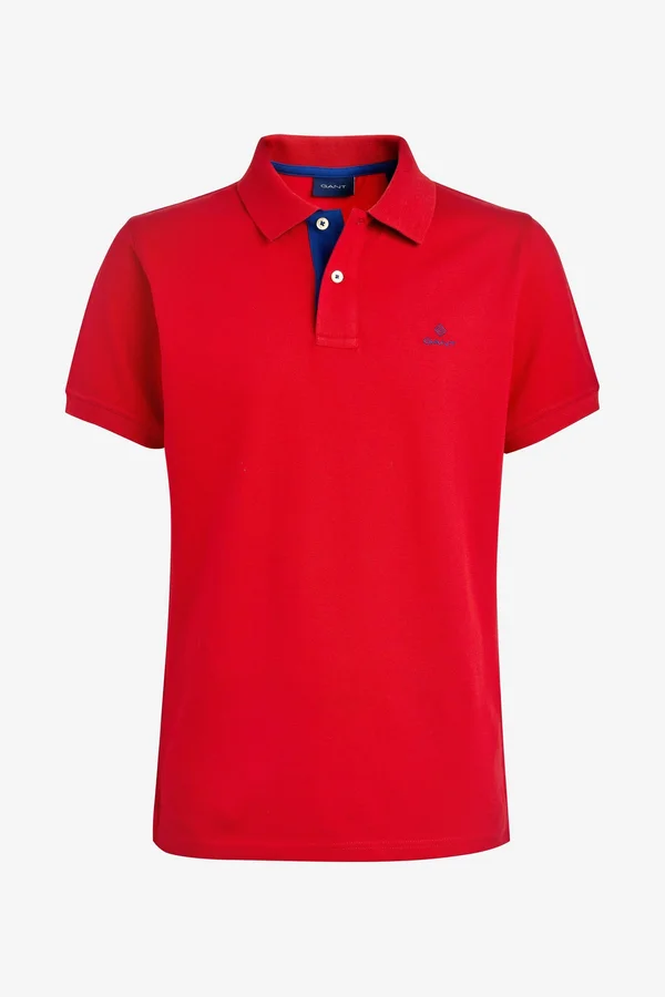 Gant Contrast Collar Pique Rugger Men's Polo Shirt - Bright Red