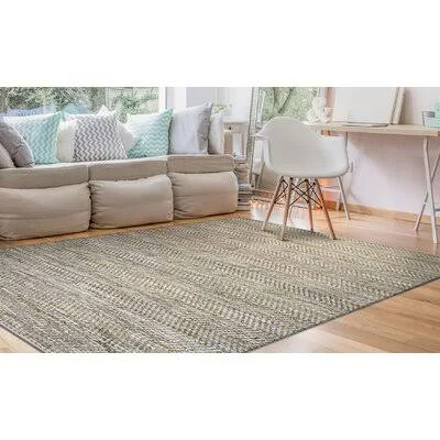 Toucha Striped Handmade Hooked Ivory/Beige Area Rug Highland Dunes Rug Size: Rectangle 6& x 9&