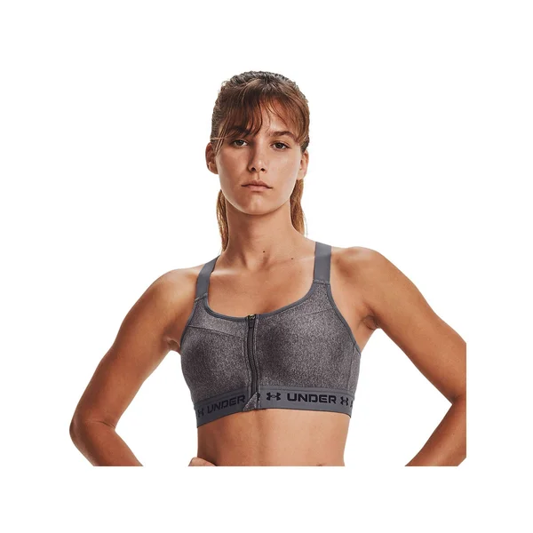 Under Armour Women's Armour High Crossback Zip Heather Sports Bra Grey