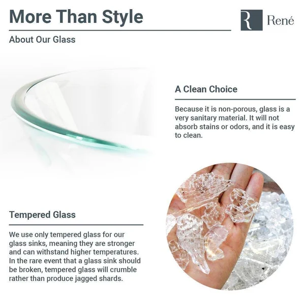 Rene R5-5034-R9-7003-C Foil Undertone Glass Vessel Sink with Chrome Vessel Faucet, Sink Ring, and Vessel Pop-Up Drain