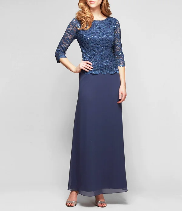 Alex Evenings Blue Women's Size 8p Petite Sequin Lace Maxi Dress