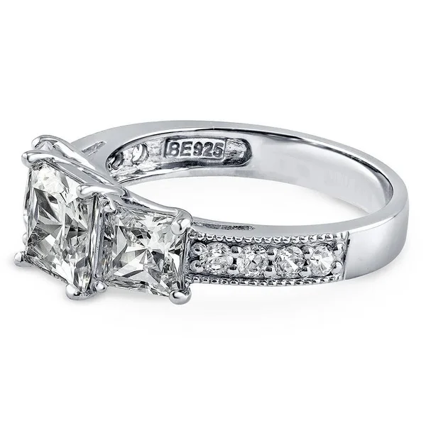 Berricle Sterling Silver Princess Cut Cubic Zirconia CZ 3-Stone Anniversary Promise Wedding Engagement Ring 3.2 CTW Size 5