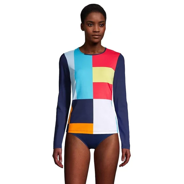 Women's Lands& End UPF 50 Long Sleeve Rash Guard, Size: Medium, Blue