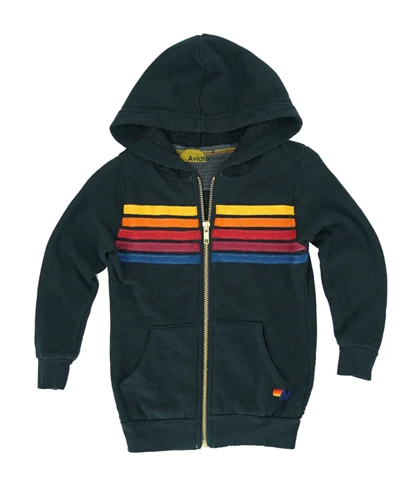 Aviator Nation - 5 Stripe Zip Hoodie in Charcoal S