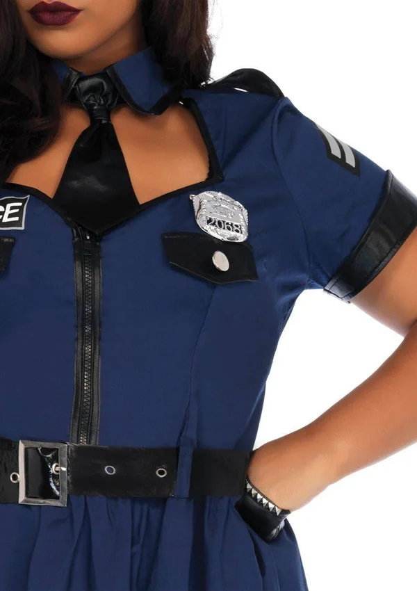 Leg Avenue Women's 5-Piece Plus Size Flirty Cop Costume, Blue, 1X-2X
