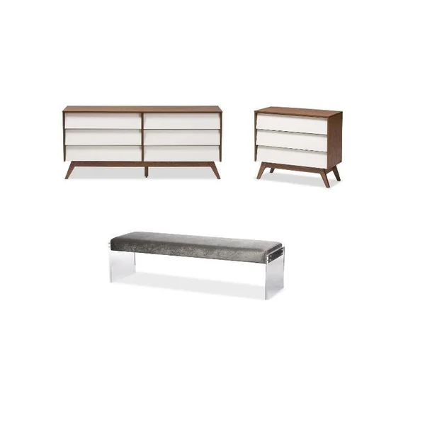 Home Square 3 Piece Bedroom Set with 6 Drawer Dresser 3 Drawer Chest and Bench - 2251265-PKG