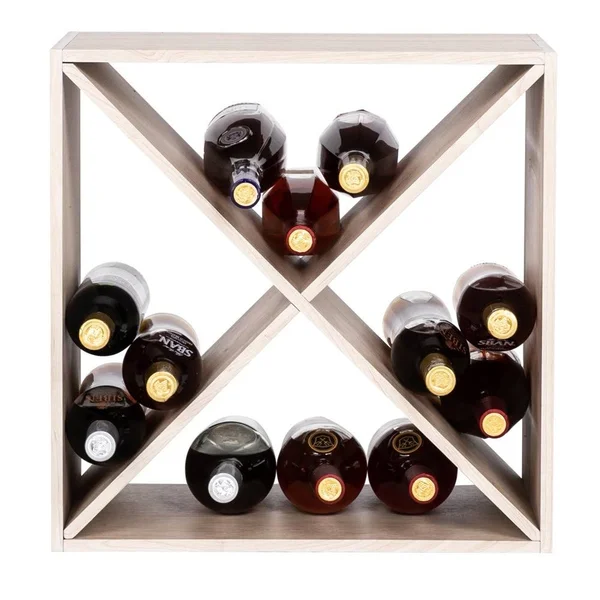 4 Cube Wine Rack Holds 12-16 Bottles, Classic Style Wine Racks - Wood Color
