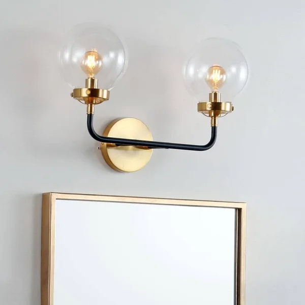 Jonathan Y Caleb 18 in. 2-Light Black/Brass Wall Sconce