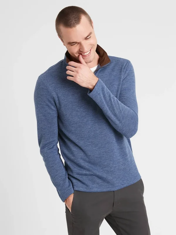 Men's Brushed Half-Zip Pullover Blue