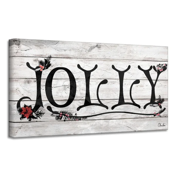 White and Black &Jolly& Christmas Canvas Wall Art Decor 12x22 x 24x22