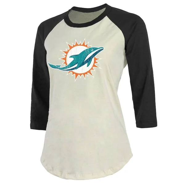 Women's Fanatics Branded Tua Tagovailoa Cream/Black Miami Dolphins Vintage Player Name & Number Raglan 3/4-Sleeve T-Shirt Si