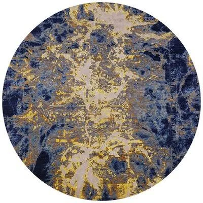 Iron Acton Abstract Blue/Yellow Area Rug Williston Forge Rug Size: Round 4'