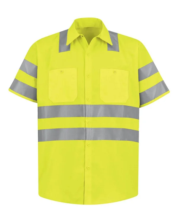 Red Kap Hi-Vis Short Sleeve Work Shirt - Class 3, Fluorescent