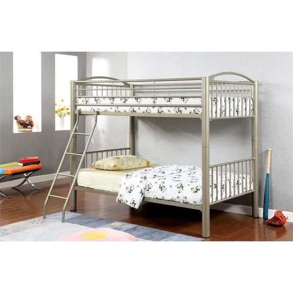 Furniture of America Lohani Twin Over Twin Metal Bunk Bed in Gold