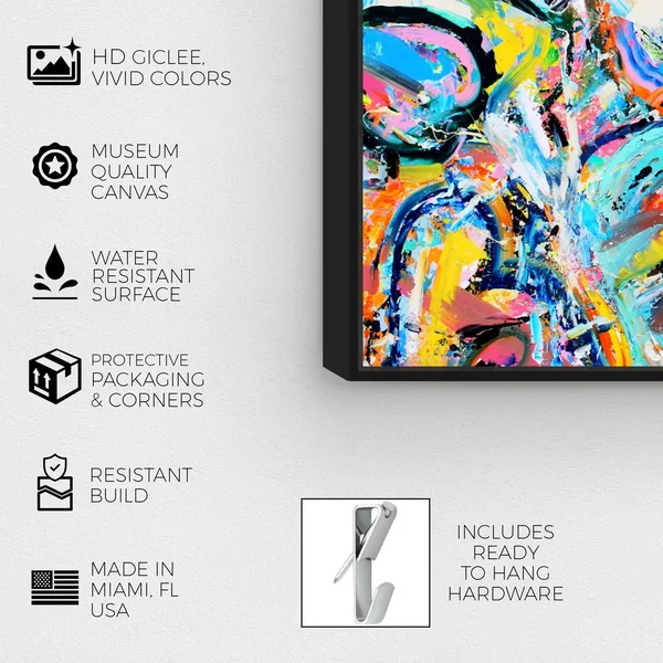 Oliver Gal Abstract Wall Art Framed Canvas Prints 'Vita Loqui by Tiago Magro' Paint - Blue, Pink - 54 x 36 - Gold