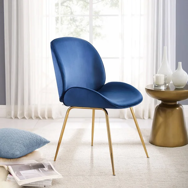 Art Leon Velvet Accent Chair Modern Upholstered Dining Chair, Blue, Size: One Size
