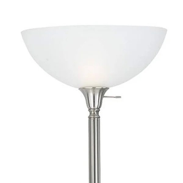 Benzara Metal Round Torchiere Lamp with Adjustable Shade, Silver