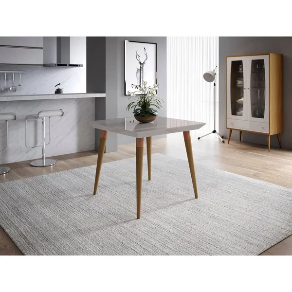 Manhattan Comfort Utopia 35.43x22 Modern Beveled Square Dining Table with Glass Top - Off-White