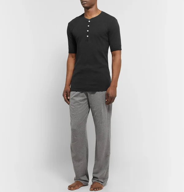 Schiesser - Men - Karl Heinz Slim-Fit M閘ange Cotton-jersey Henley T-Shirt Gray - 100% Cotton